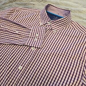 CON.STRUCT Mens Slim Fit Gingham Dress Shirt Purple White Stretch Medium M